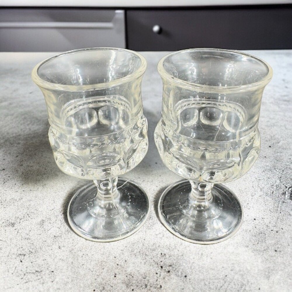 Vintage Kings Crown Clear Cordial Glasses Footed Goblets Glasses Set 2 Glassware